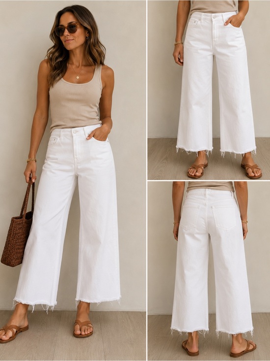 Kut from the Kloth Denim - KUT From The Kloth Meg Fab Ab High Rise Wide Leg White Jeans Raw Hem Size 8